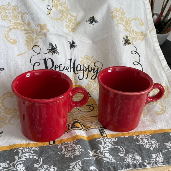 FiestaWare Scarlet Red ORing (keyhole) Handle Coffee Mugs Cup, 1 Set EUC - Picture 1 of 6